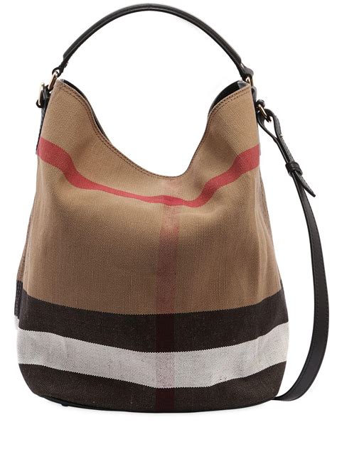 burberry medium mega check canvas hobo bag|BURBERRY Canvas Mega Check Medium Ashby Hobo Saddle .